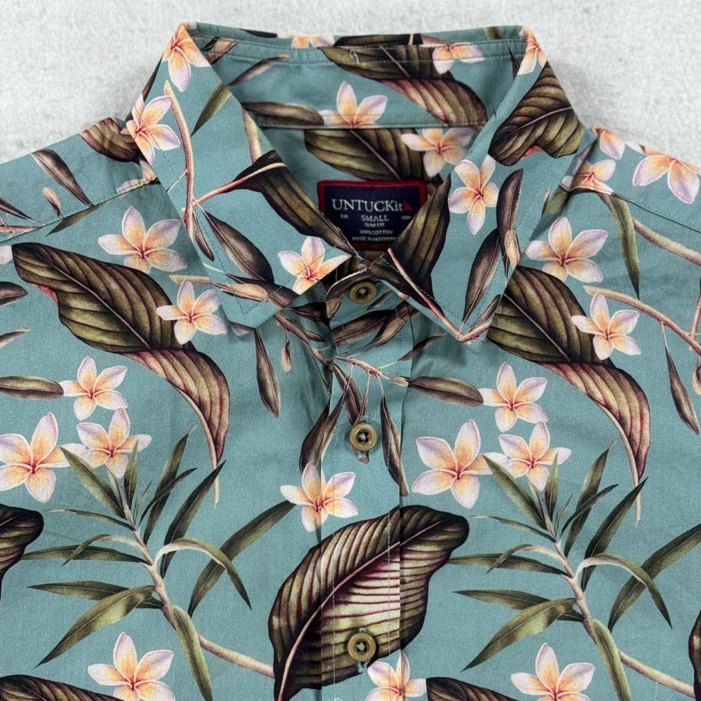 UNTUCKit Damien S/S Slim Fit Floral Tropical Cotton Shirt Blue Mens Small 41139